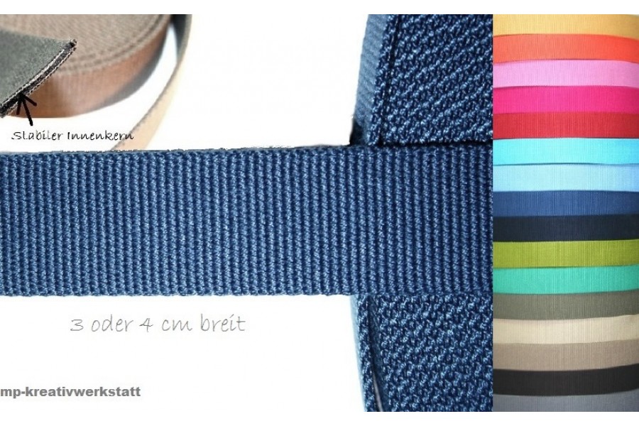1m Gürtelband  Polyester-Viscose  3 oder 4 cm breit - Farbwahl.  Mengenrabatt.